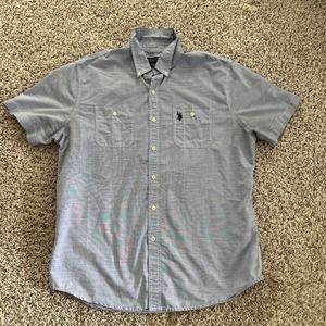 US Polo‎ ASSN. Men's Short Sleeve Blue Button Down Casual Shirt Size L